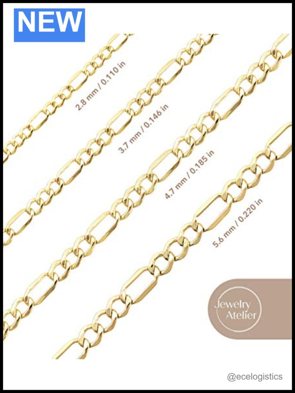 14K Solid Gold Filled Figaro Chain Necklace 3.7mm 22in Lobster Clasp - Picture 5 of 6